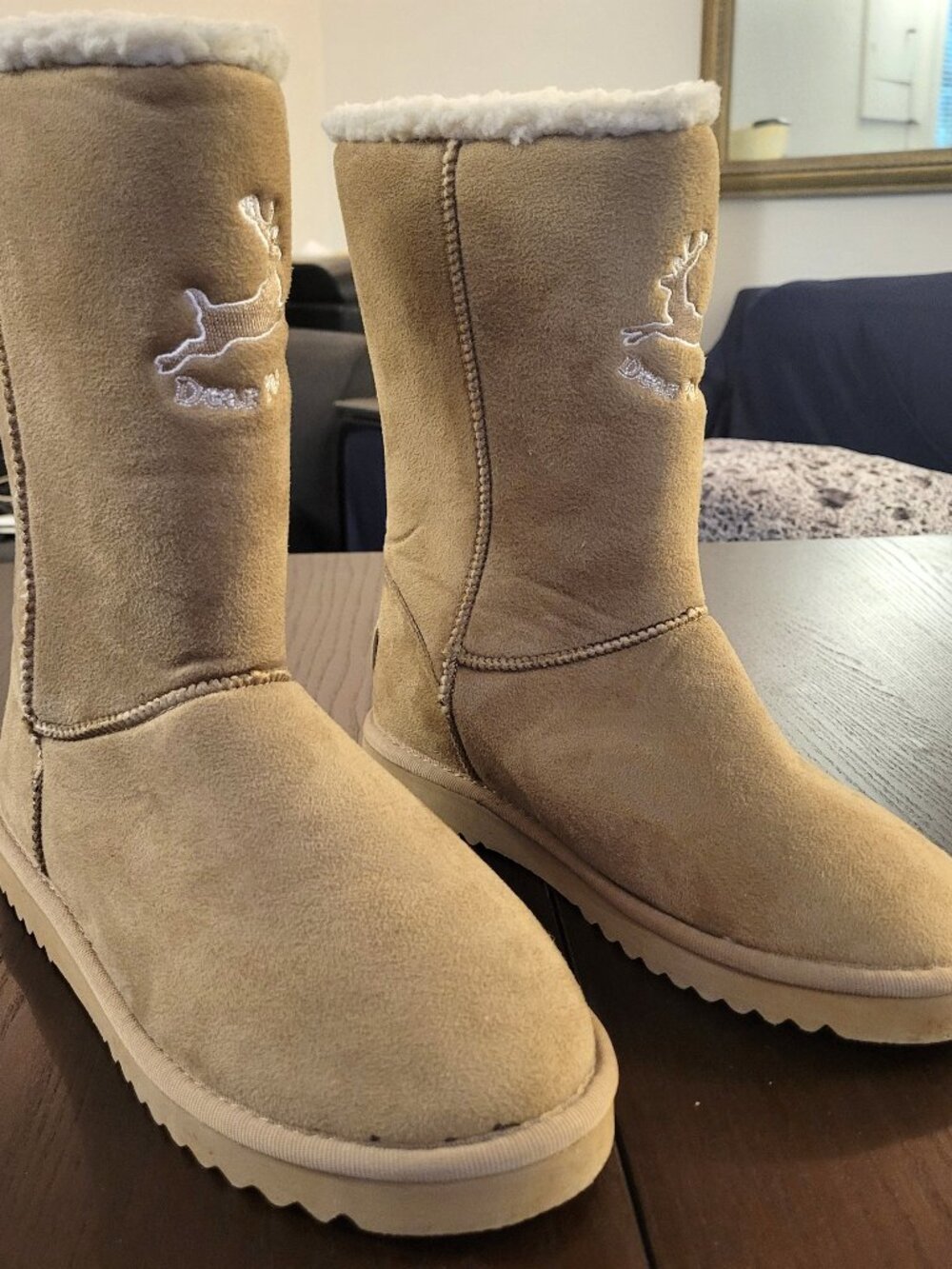 PAIDAL Tan Shearling Mid-Calf Winter Boots